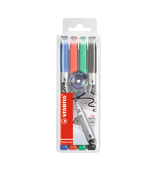Marc. Permanente, Write-4-all, Punta Redonda, Medio M, 1.0 mm, Estuche x 4 Unds. 4 Colores Surtidos